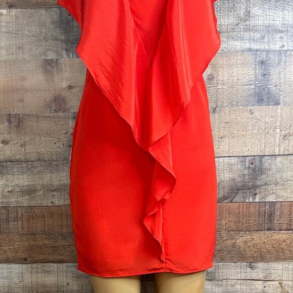 Greylin 100% Silk Racerback Sleeveless Ruffle Dress Orange Red Size Small - Picture 4 of 10